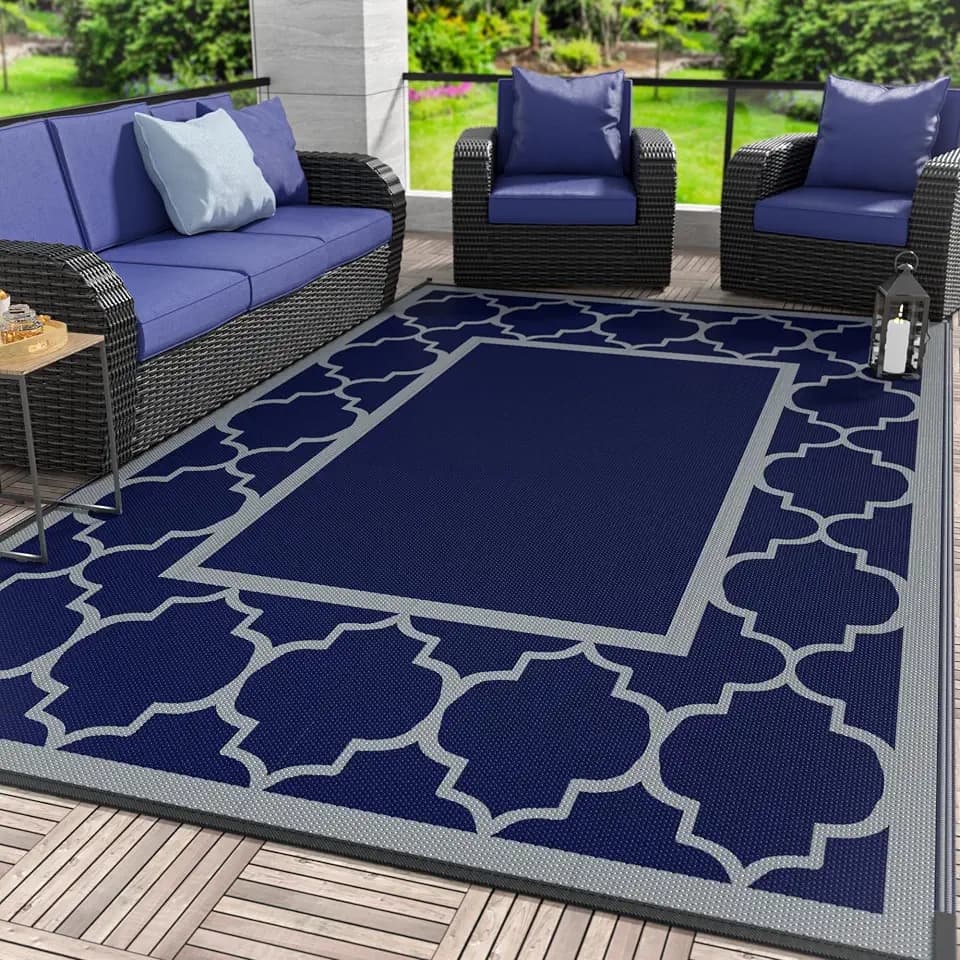 GENIMO Outdoor Rug, Waterproof Plastic Rugs for Patio, 5'x8' Blue Grey