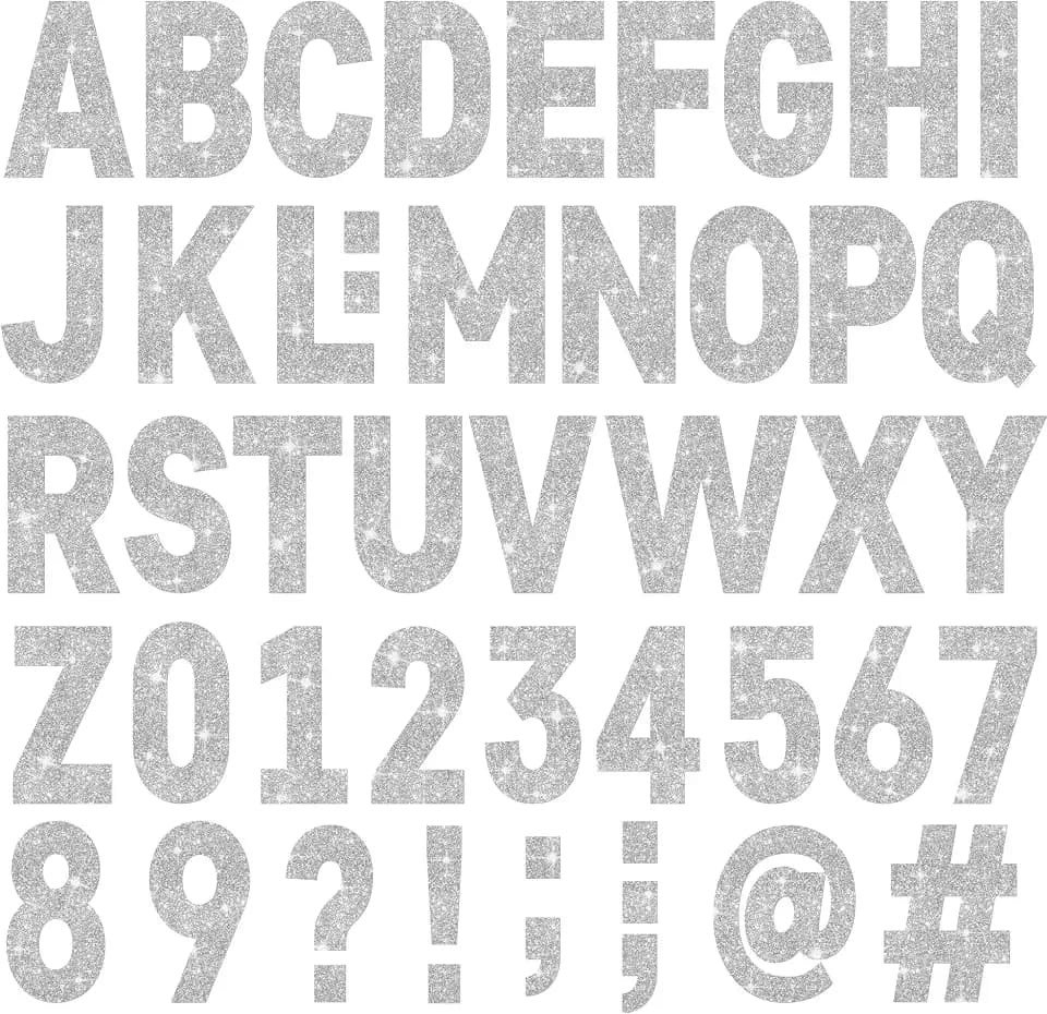 24Sheets Large Silver Letter Stickers 4Inch Glitter Alphabet Number Sticker