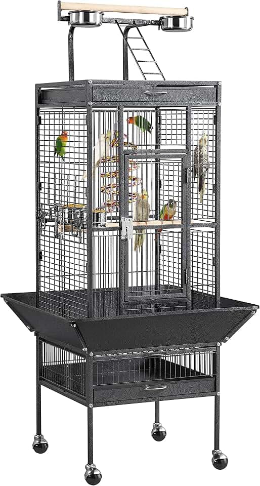Yaheetech Großer Vogelkäfig, Käfig, Papageien, Voliere, Vögel, Innen- und Außenbereich, mit Rollen, für Kakadus, Wellensittiche, Kanarienvögel, Papageien, Schwarz