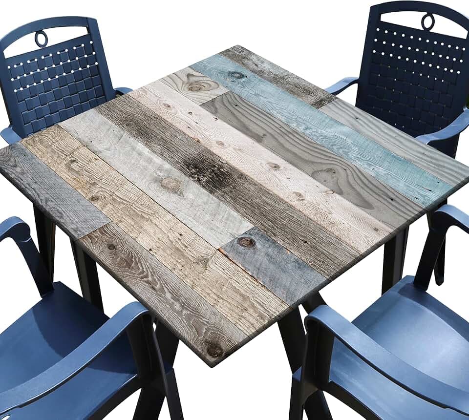 Farmhouse Square Fitted Tablecloth with Elastic Edge Wood Grain Card Table Cover Outdoor Wipeable Card Tablecloth for Indoor Kitchen Decor (Fit for 34"x34"Square Table)