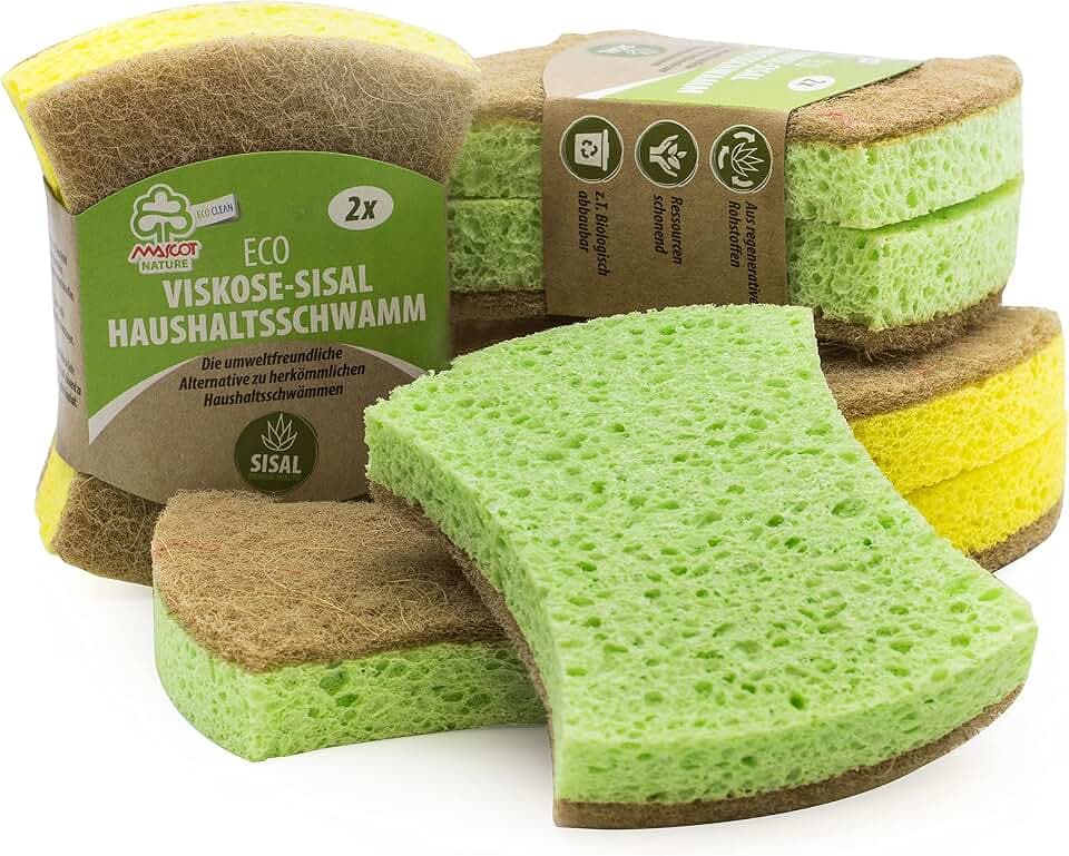 Mascot® Spülschwamm aus Sisal und Viskose I Biologisch abbaubare Haushaltsschwämme I Der optimale Ressourcen schonende Reinigungsschwamm für den Haushalt (Braun, Grün)
