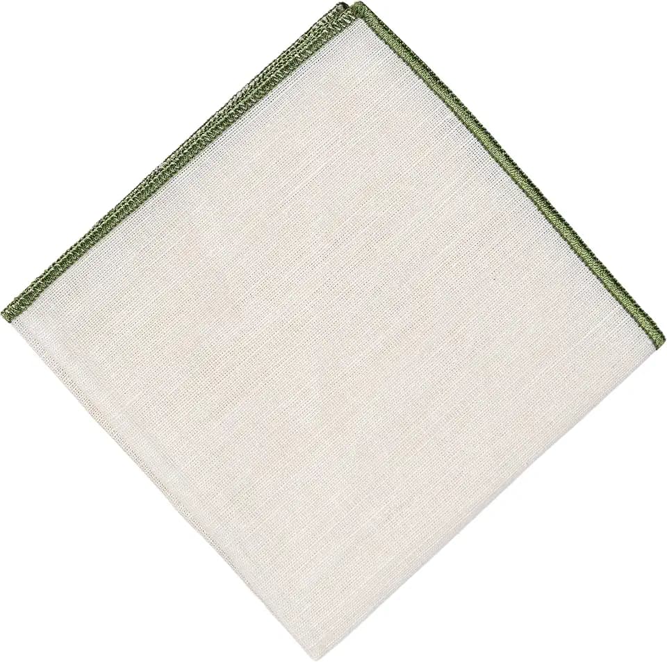 Herren Einstecktuch, Leinen, cremefarben mit farblich besticktem Rand, Anzugzubehör für Hochzeit, formelle Veranstaltung, 24 cm x 24 cm