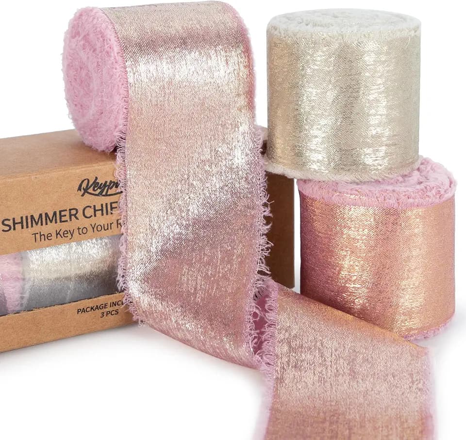 Keypan Pink Chiffon Ribbon Set, 3 Rolls, 1.5 Inches, 15 Yards Total