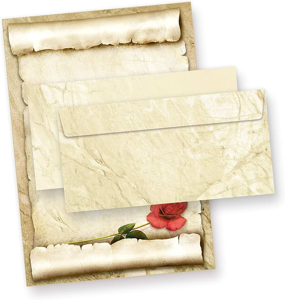 TATMOTIVE 25 Sets Briefpapier Rote Rose A4 Liebesbriefe