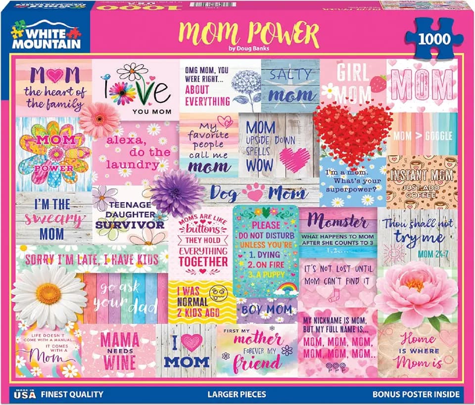 White Mountain 1000 Piece Jigsaw Puzzle Cute Mother's Day, Mom Power
