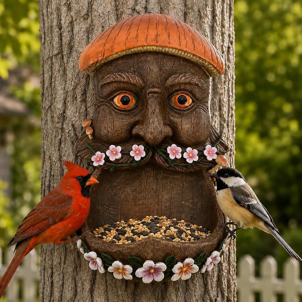 Tree Face Decor, Mushroom Bird Feeder for Outdoor Garden