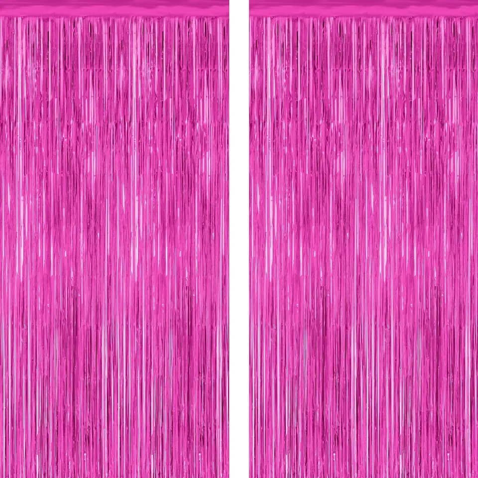 ZATAYE 2 Pack Rose Red Valentines Foil Curtain Streamer Decorations