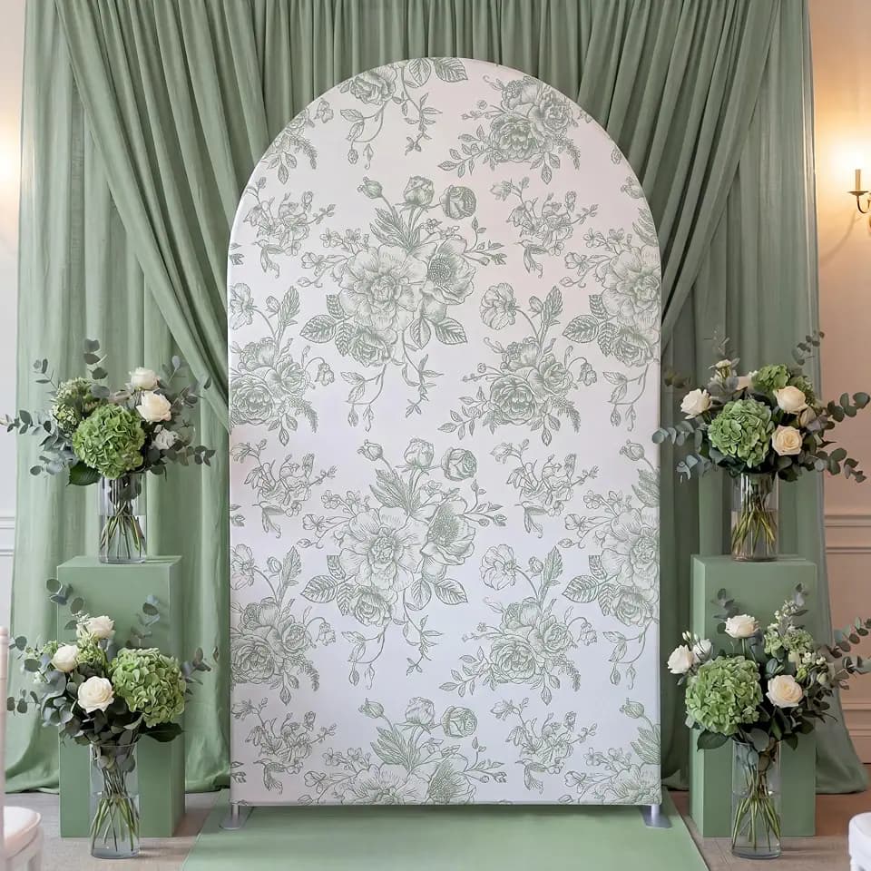 Tegeme Floral Arch Cover 7.2ft Sage Green Stretchy Spandex for Wedding