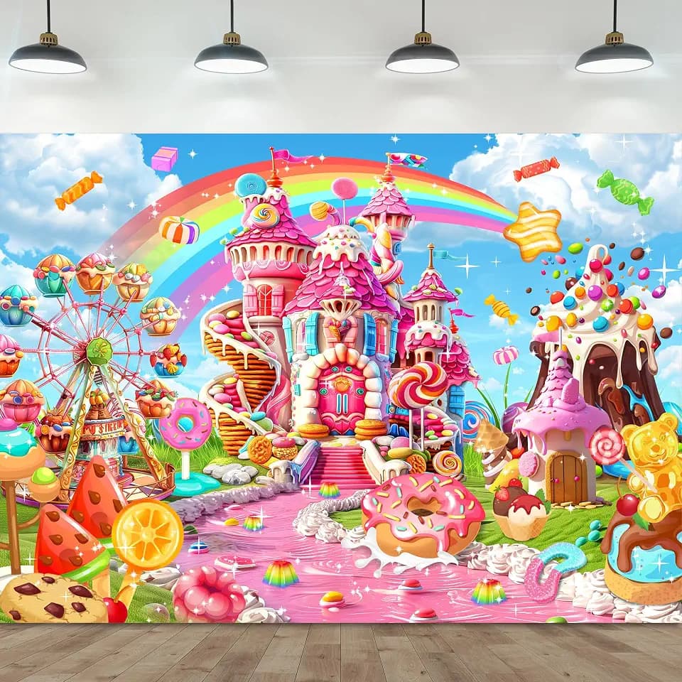 Candyland Backdrop Fantasy Castle Lollipop Party Decorations 7x5ft