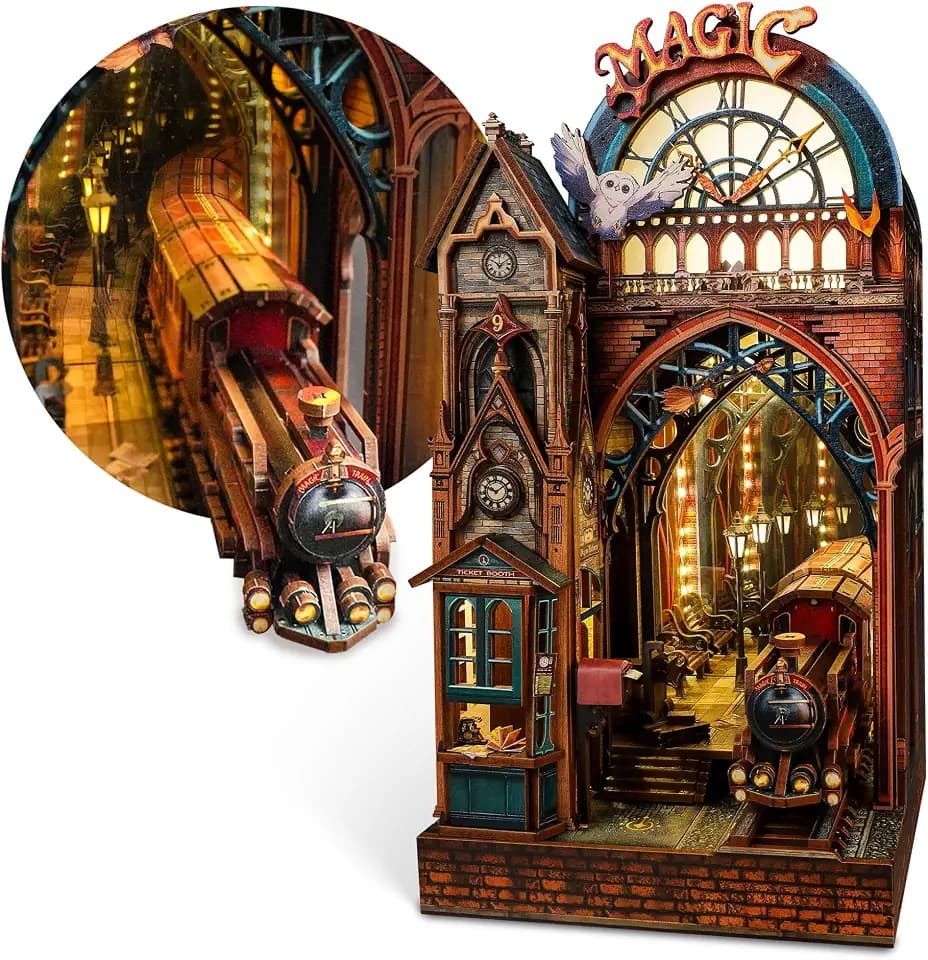 FUNPOLA Magic Station Book Nook Kit LED 3D Holzpuzzle fur Erwachsene