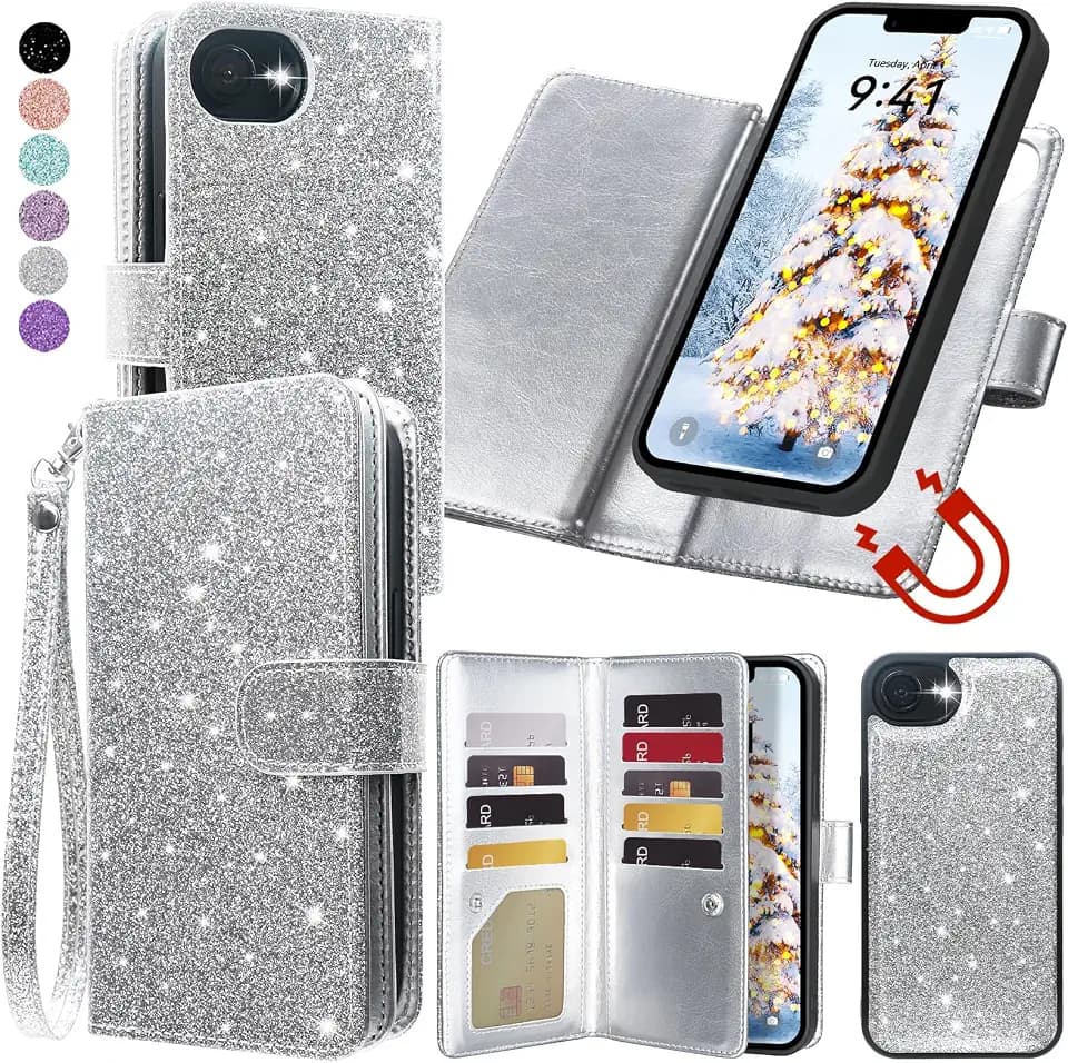 Varikke for iPhone 17e / iPhone 16e Case Wallet Magnetic Detachable, Silver