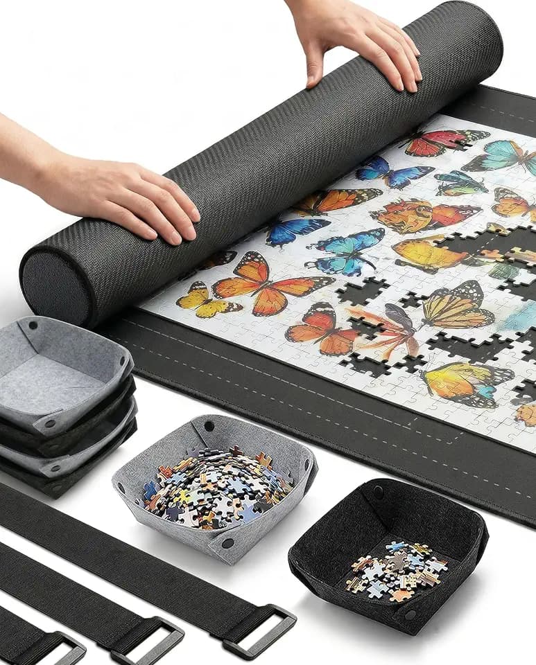 Jigsaw Puzzle Mat Roll Up, 45” x 29.5” Puzzles Matt Rollup Storage Up to 2000 Pieces, Non-Slip Rubber Bottom & Smooth Top, Portable Saver Pad Organizer Accessories Puzzle Anti-Scatter Blanket