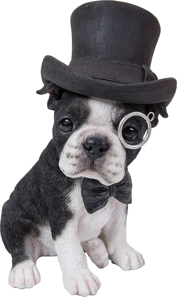 Hi-Line Gift Ltd. Boston Terrier with Top Hat - Spectacle and Bow Tie, Black and White