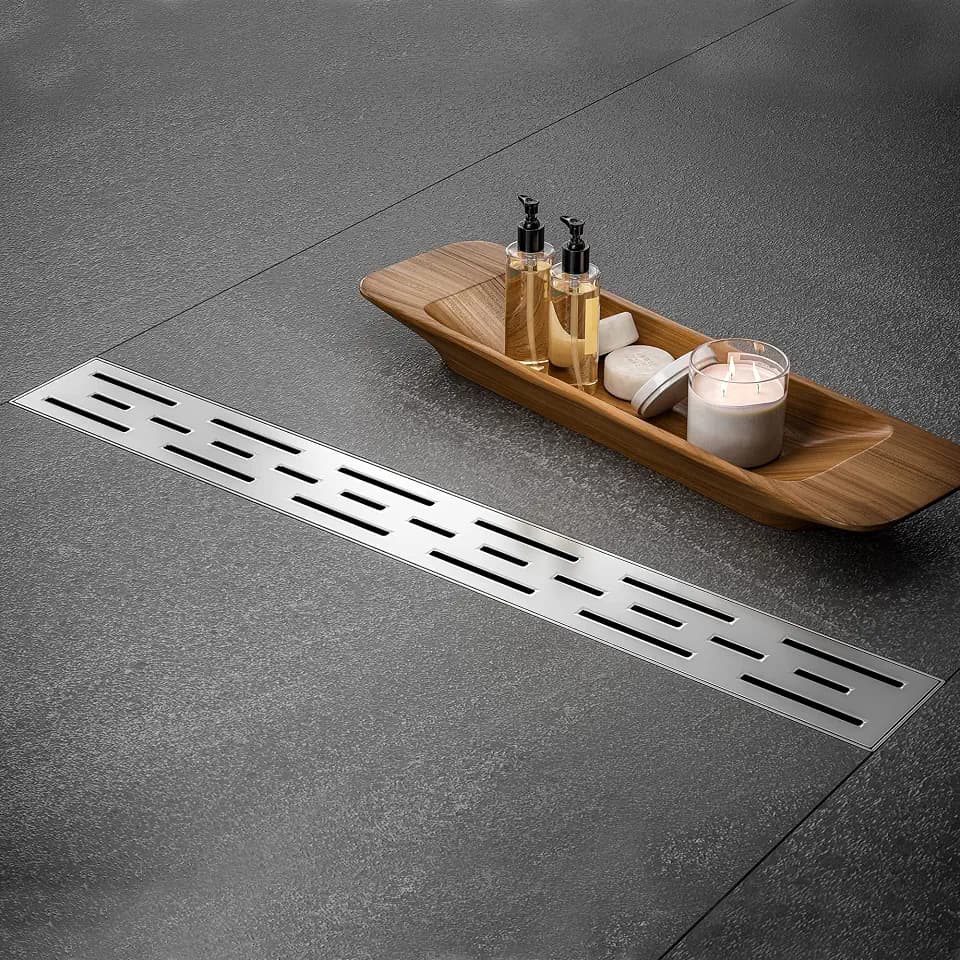 Linear Shower Drain, Brushed Nickel Shower Drain 36 Inch with Removable Grate, SUS-304 Stainless Steel Rectangle Floor Drain with Leveling Feet and Hair Strainer, Bathroom Modern Drain SD-101
