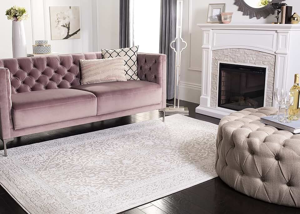 SAFAVIEH Zeitgenössische Teppich für Wohnzimmer, Esszimmer, Schlafzimmer - Reflection Collection, Kurzer Flor, Creme und Elfenbein, 122 X 183 cm