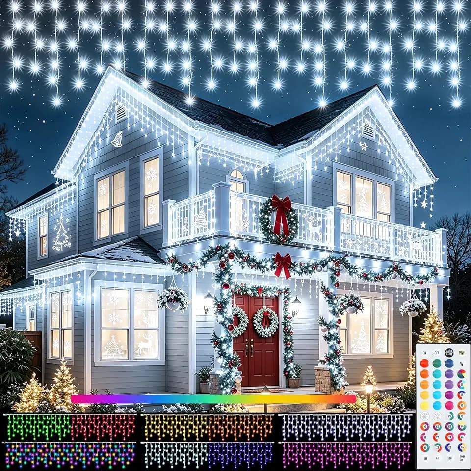 Pooqla 35 Colors Icicle Lights for Outside, 114FT Icicle Christmas Lights