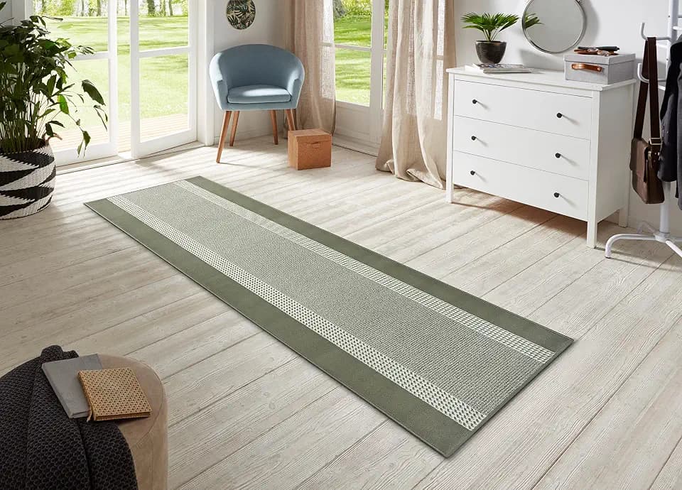 Hanse Home Teppich Läufer Band 80x500cm – Teppichläufer Weicher Kurzflor Teppich Modernes Design Läufer für Flur, Schlafzimmer, Kinderzimmer, Badezimmer, Wohnzimmer, Küche Dekoläufer – Grün