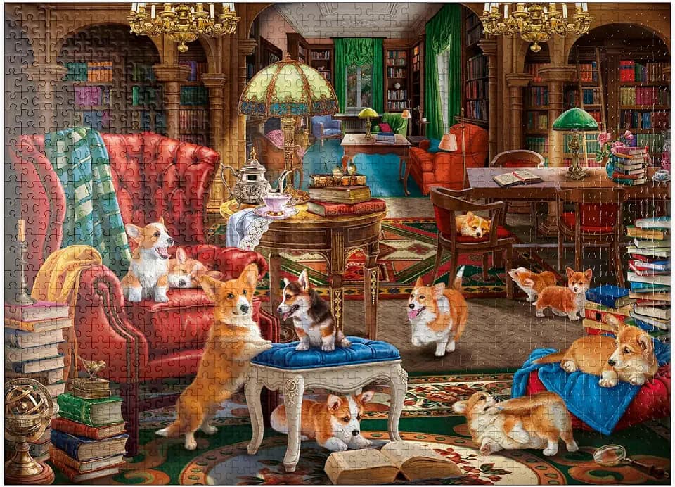 MyPuzzle Corgi in The Library - Premium 1000 Piece Jigsaw Puzzle for Adults