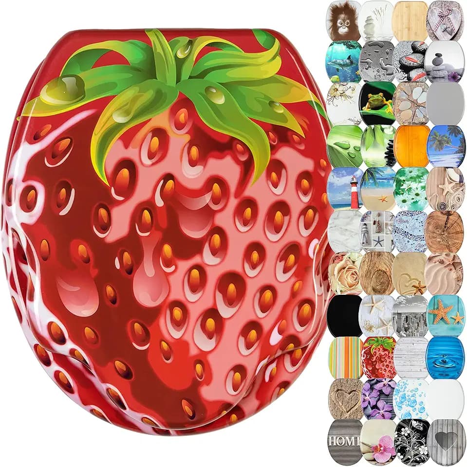 Sanilo WC Sitz mit Absenkautomatik, einfache Montage, aus Holz, Strawberry