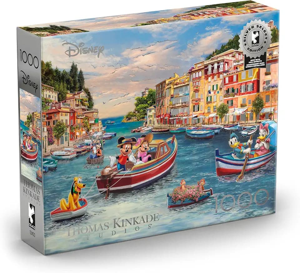 Ceaco – Thomas Kinkade Disney™ Mickey & Minnie in Italy 1000 Piece Jigsaw Puzzle for Adults, Silver Select Premium Puzzle