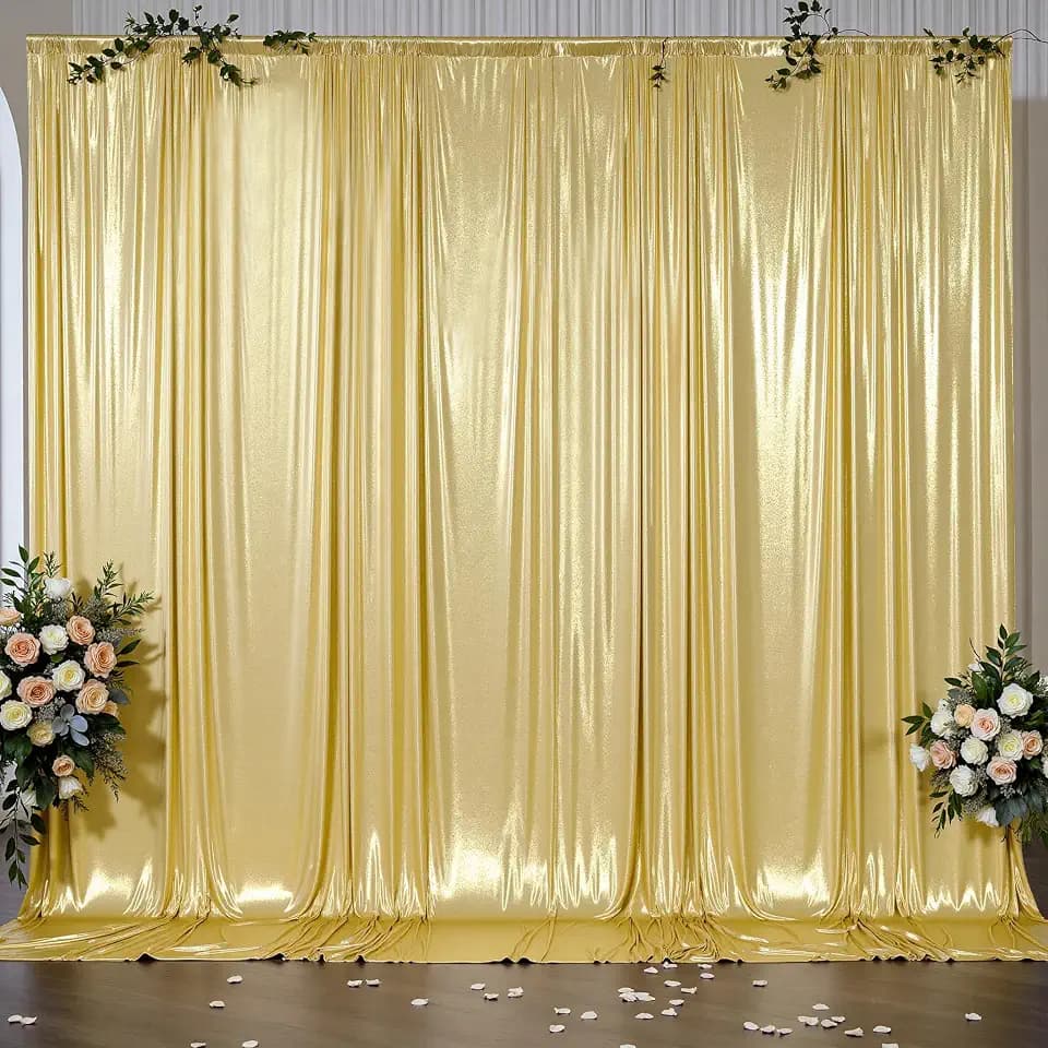 Outpain 10x10ft Gold Sequin Backdrop Curtains, Wrinkle Free Glitter Backdrop Drapes for Wedding Parties Photography Stage Decor, Non-Shedding 2 Panels Set (5x10ft Each)
