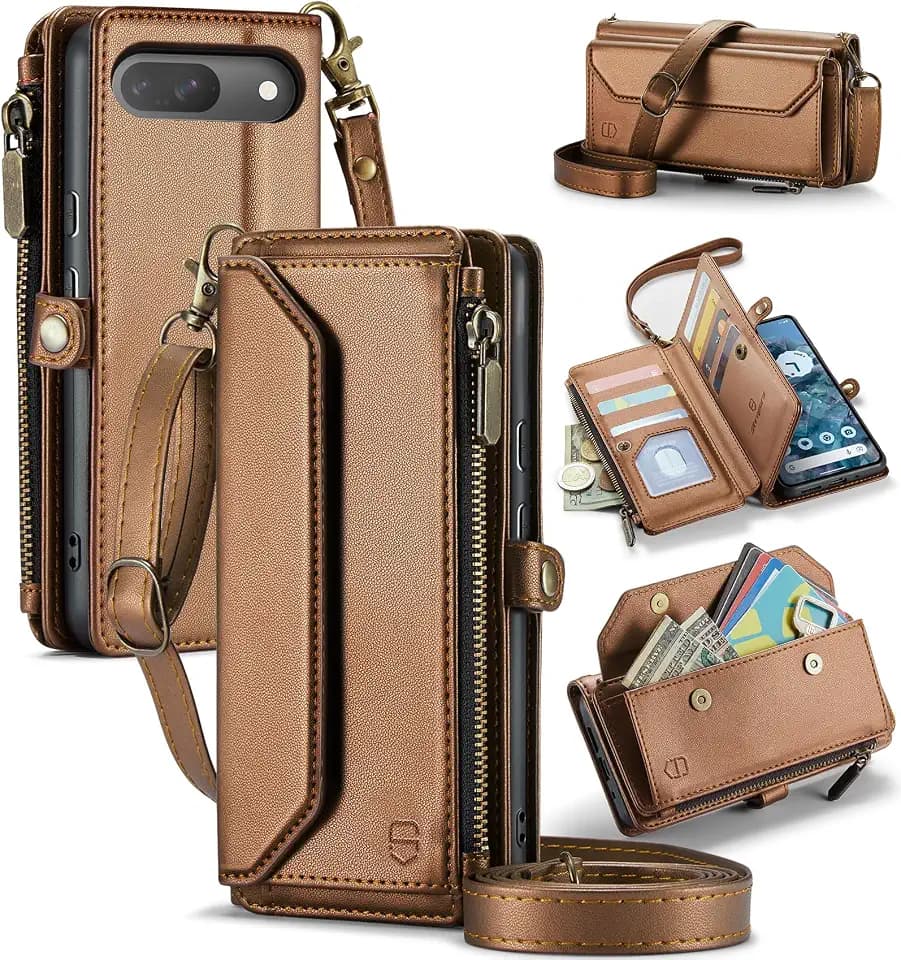 Strapurs for Google Pixel 10/10 Pro - Zipper Strap Wallet Case, Brown