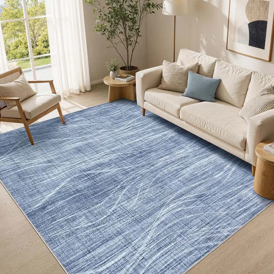 WITSHOCK 6x9 Living Room Rug Washable Area Rugs Modern Carpet Navy Blue