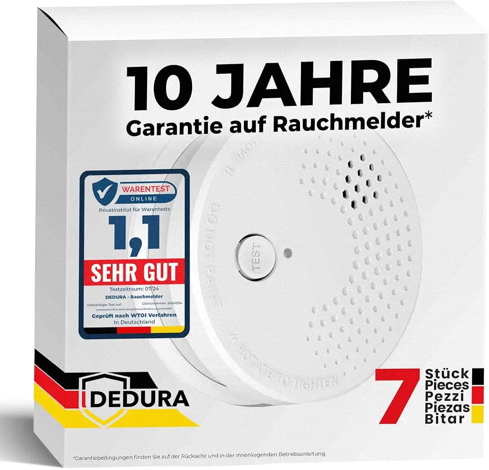 Rauchmelder 7er Set mit 10 Jahre Garantie BSI Zertifiziert nach DIN EN14604 inkl. 9V Batterie Rauchwarnmelder Brandmelder Feuermelder