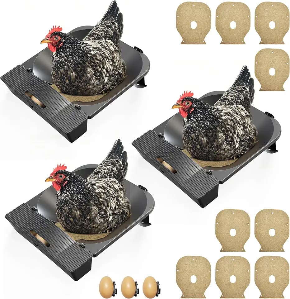 Roll Away Chicken Nesting Box,Lockable Fake Egg & Jute Pad – 2-Height Adjustable Slope – Fits Inside 14"+ Coops – Small to Medium Breeds(3PC)