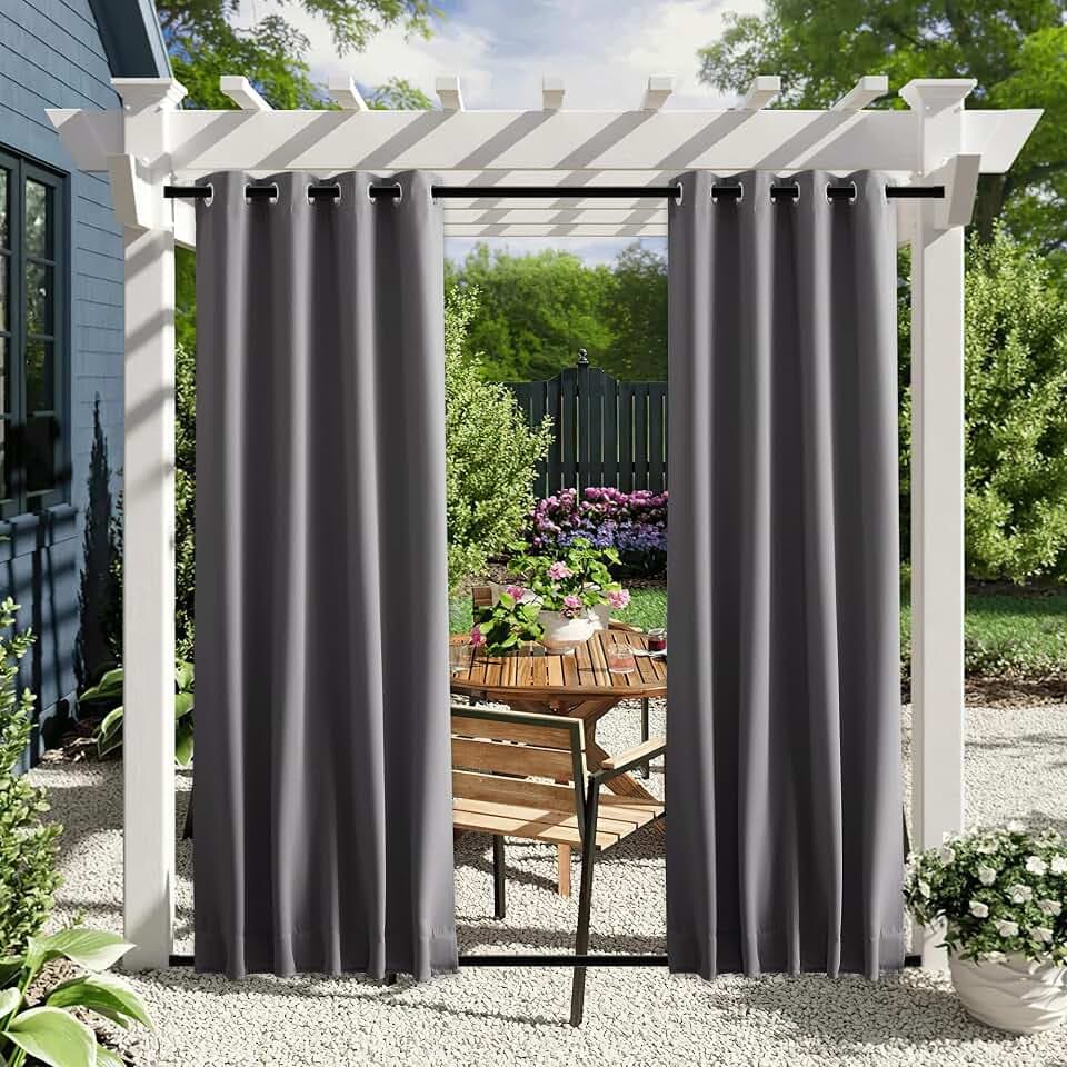 NICETOWN 2 Panels Outdoor Curtains for Balcony Waterproof W46xL63 Grey