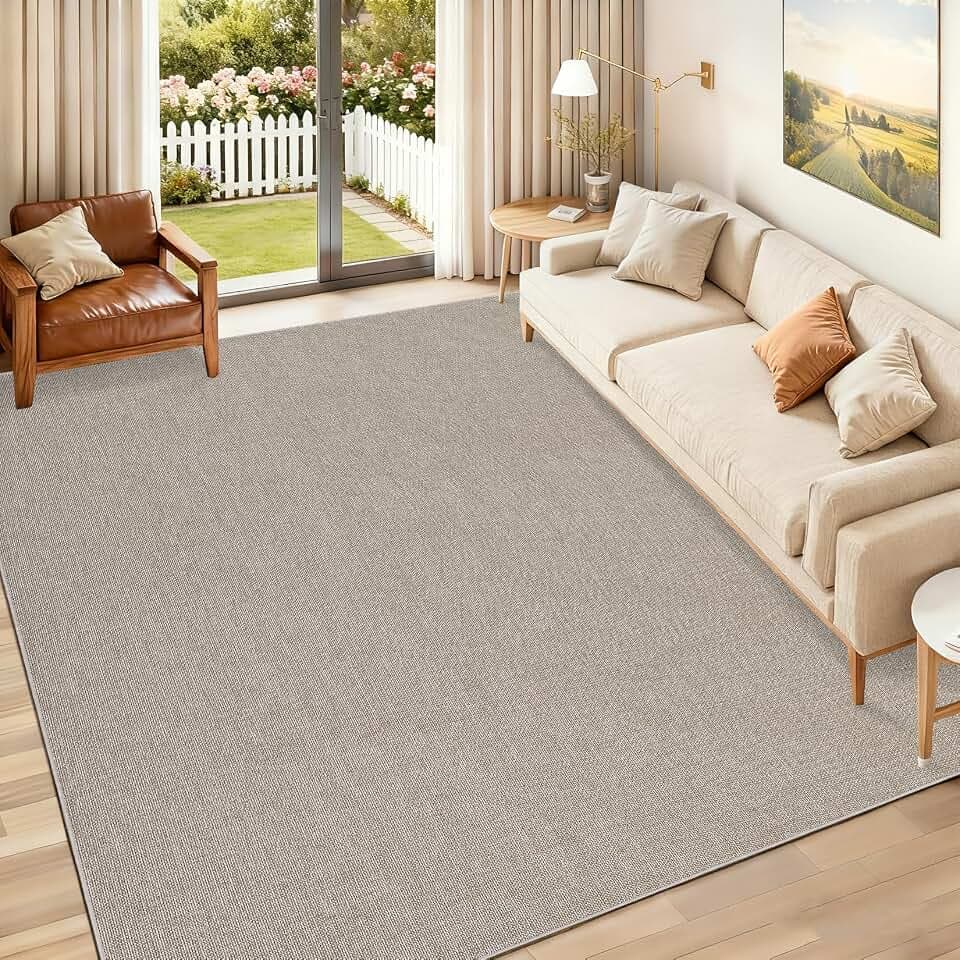 COZYLOOM Living Room Area Rug 6x9 Dining Room Rugs for Under Table, Washable Area Rugs with Non Slip Backing, Stain Resistant Soft Weaving Textured Floor Cover for Bedroom, Entryway, Taupe