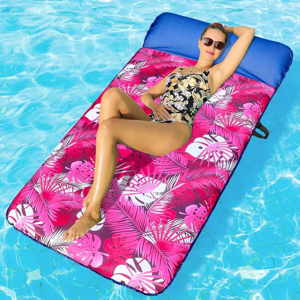 FindUWill Inflatable Pool Float for Adults - 72" XL, Oversized Fabric Covered Pool Floats Adult with Headrest, Ultra - Comfort Cooling Float for Swiming Party, Lake, Beach