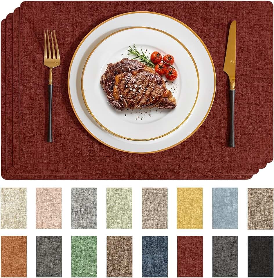 Romanstile Faux Leather Vinyl Placemats Set of 4, Red