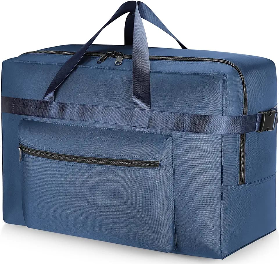 Hafmall 80L Foldable Duffel Bag for Travel, Waterproof Weekend Overnight Bag, Large Collapsible Storage Bag for Moving, Camping (Blue)