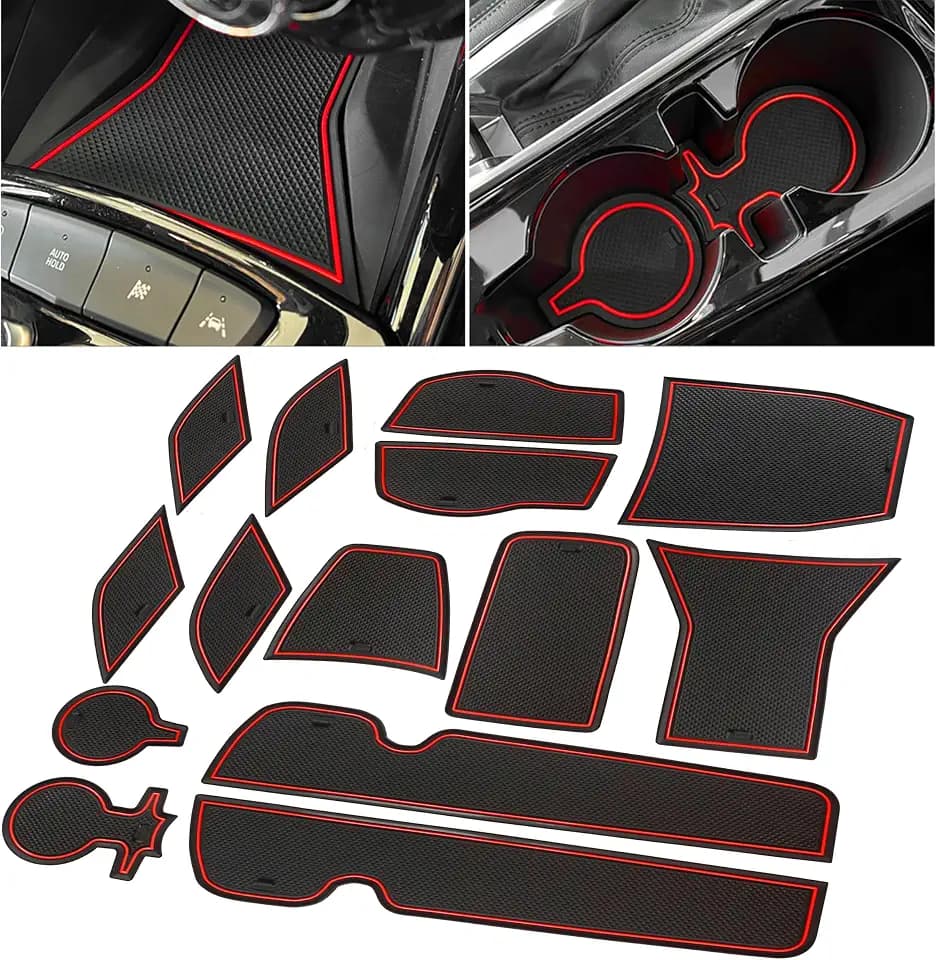 for Chevy Trax Accessories 2024 2025 2026 Cup Holder Insert Door Slot Mat Center Console Liner Pad for Chevrolet Trax LS 1RS LT 2RS ACTIV Non-Slip Anti Dust Premium Interior 14-PC (Red Trim)