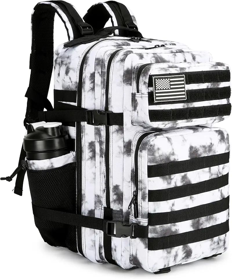 Lovelinks21 45L Tactical Assault Backpack 3 day assault pack with Molle Waterproof backpack Rucksack for Tactical Backpacks (BlackWhite Camo)