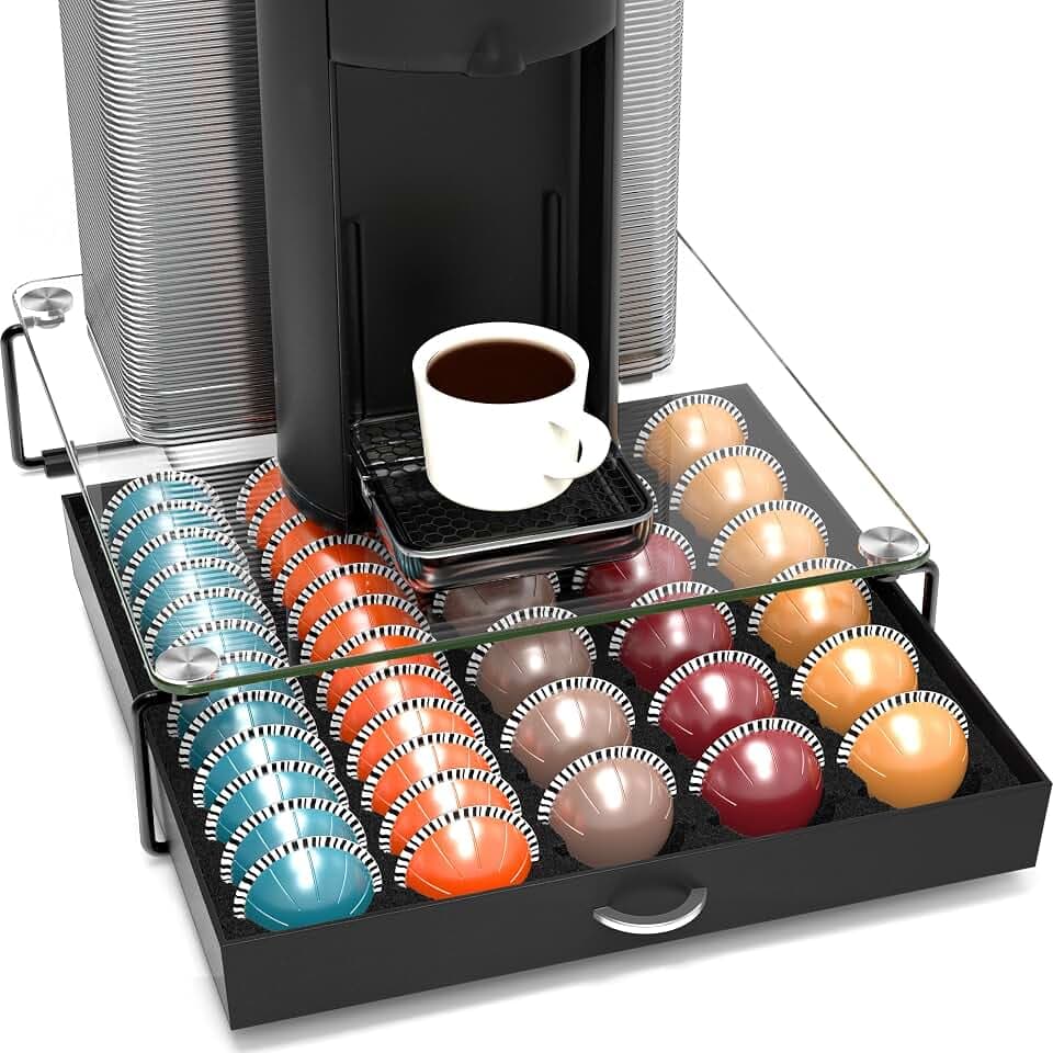 Deco Brothers Tempered Glass Vertuo Pod Holder, Fits 30 Large/60 Small Pods