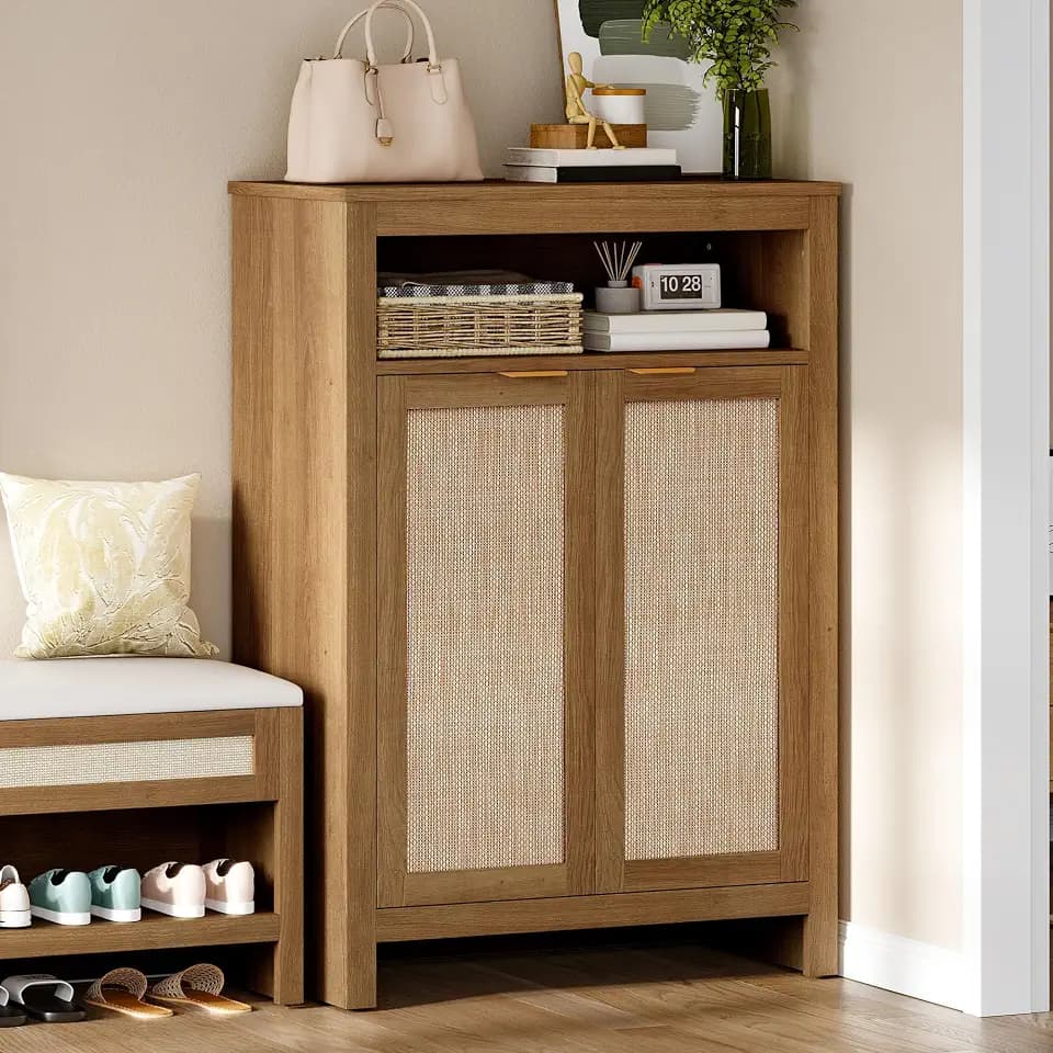 YITAHOME Rattan Shoe Cabinet with Doors