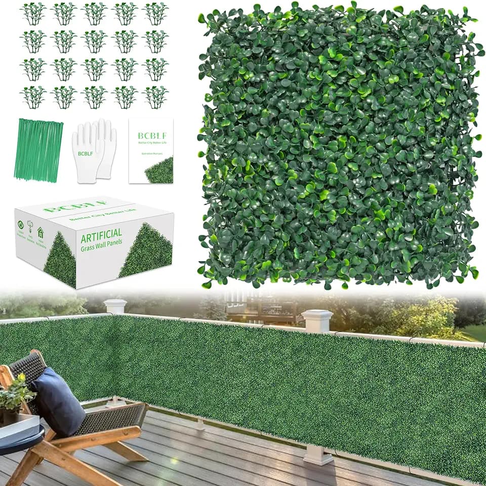 10x10Inch 10Pcs Grass Wall Panels, 4 Layers UV-Anti Boxwood Greenery Hedge with 50 Zip Ties, No Odor Artificial Fake Grass Backdrop Indoor Outdoor Privacy, Birthday Wedding Decor, 7 SQ FT
