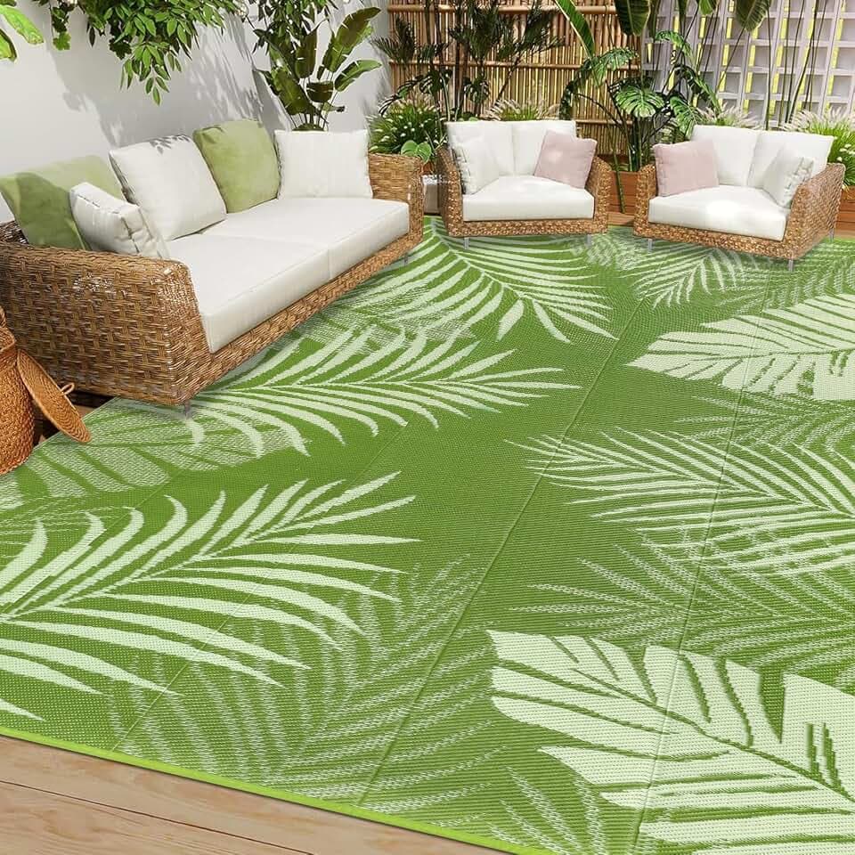 Cekene Outdoor Teppich Wetterfest 180x270cm UV-Beständig Teppich Camping Wasserfest Plastik Picknickdecke Leichtgewicht Reversible Matte für Terrasse Draußen Balkon Garten