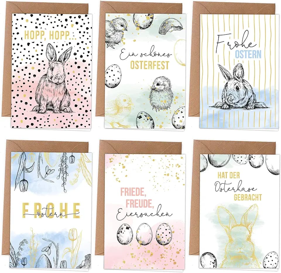 Papierdrachen Osterkarten | 6 frühlingshafte Grußkarten als Klappkarte inklusive Umschlag zur Osterzeit - Grüße an die Familie - Stilvolles Design zu Ostern - Motiv Pastell - Set 3
