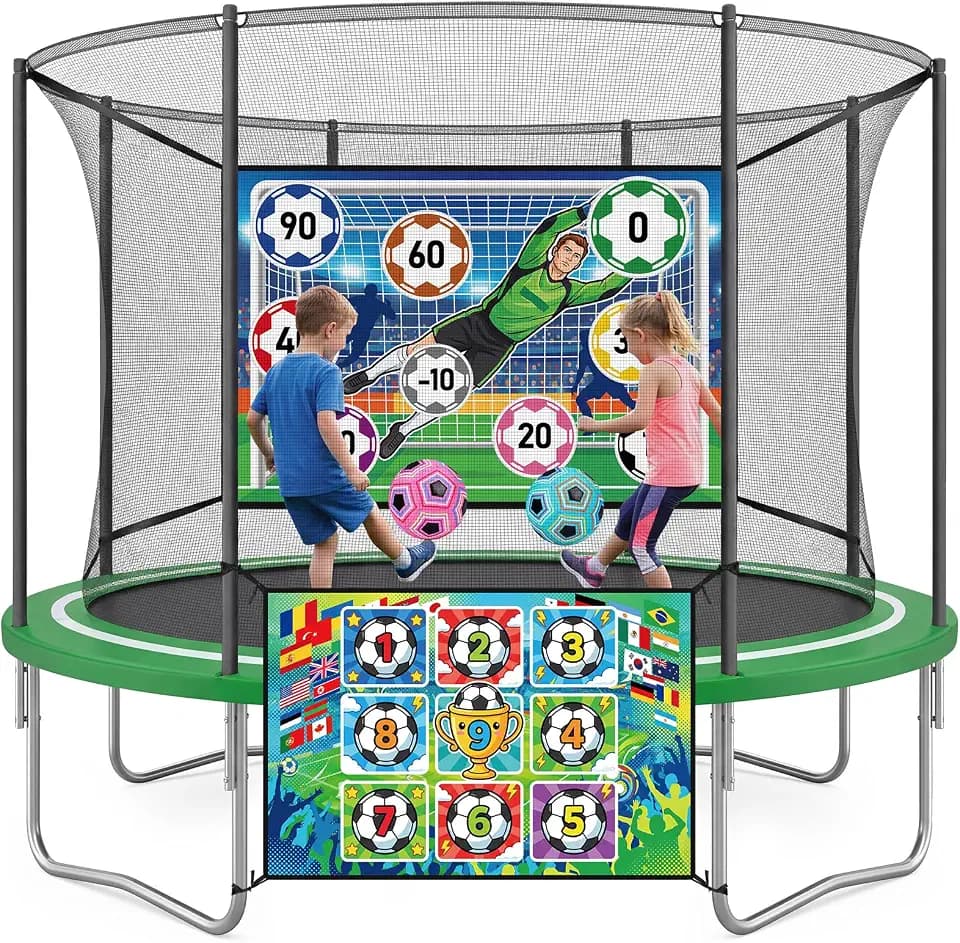 Trampolin Klett-Fußballspiel Zubehör mit 2 aufblasbaren Bällen, doppelseitiges Fußballtor-Ziel zum Anbringen, passend für 183/244/305/366/427 cm Trampoline, für Innen-, Außen-, Rasen