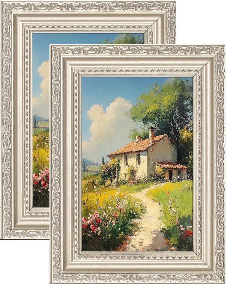 eletecpro 4x6 Vintage Picture Frame, Glass Cover, Silver Beige, 2-Pack