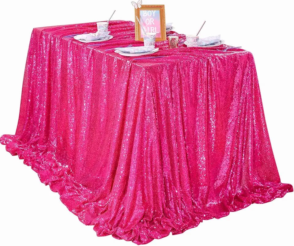 Hot Pink Tablecloth 60x102inch Sequin Tablecloth Fuchsia Sparkly Tablecloth
