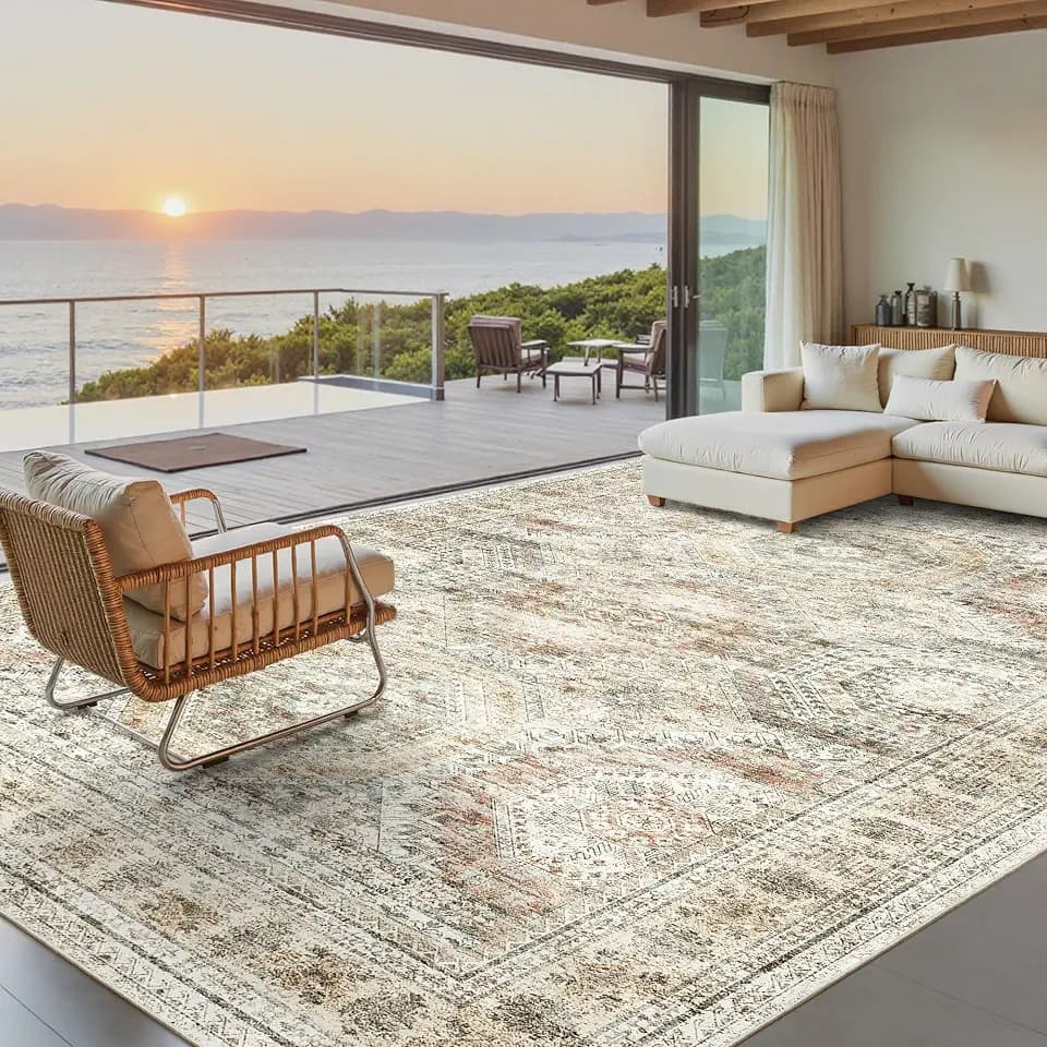 Soalmost Washable Area Rug 8x10 Large Soft Living Room Rugs Brown/Pink