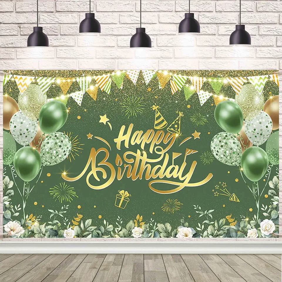 AIBIIN Sage Green Happy Birthday Backdrop