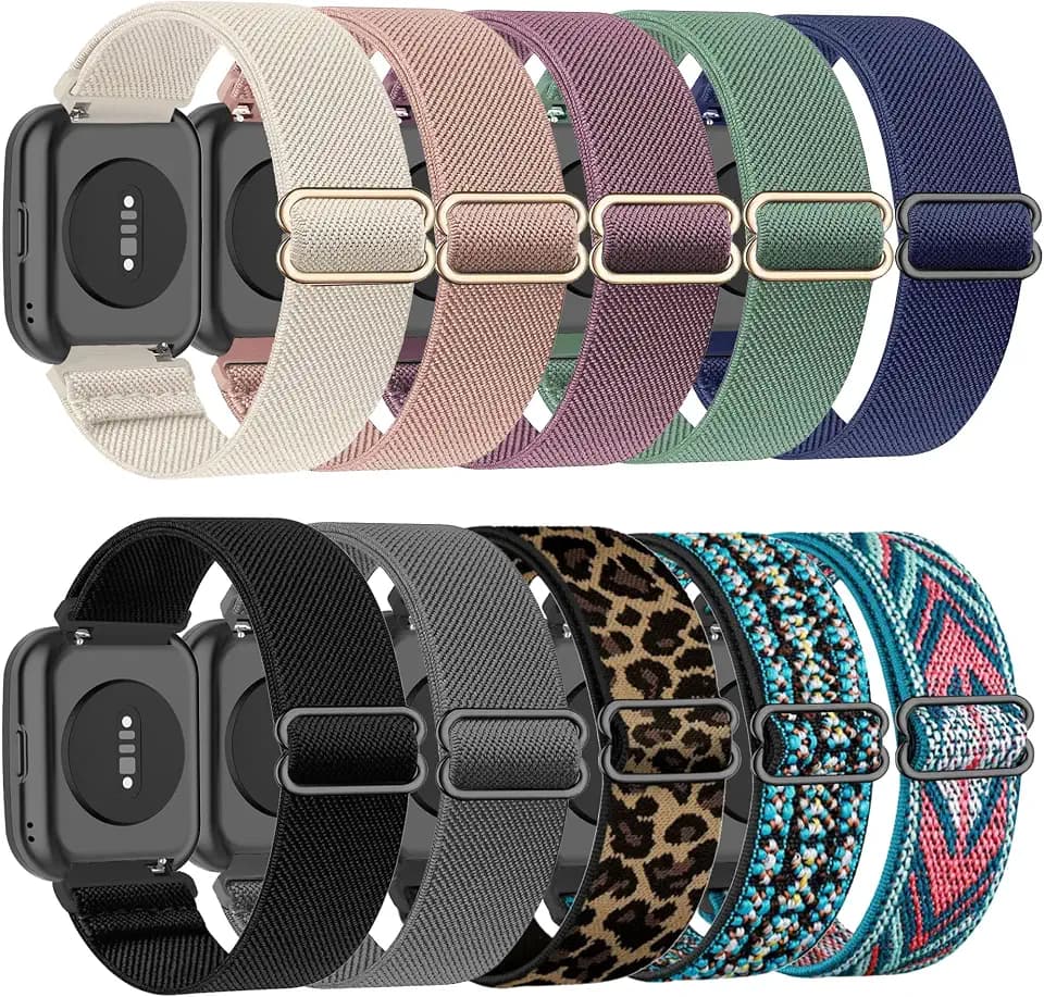 10 Pack Stretchy Watch Band Compatible with Amazfit Bip 6/Bip 5, 22mm Soft Elastic Fabric Replacement Sport Loop Straps for Amazfit GTR 4/GTR 3/GTR 3 Pro/GTR 2/2e/Balance/Cheetah Pro Women Men