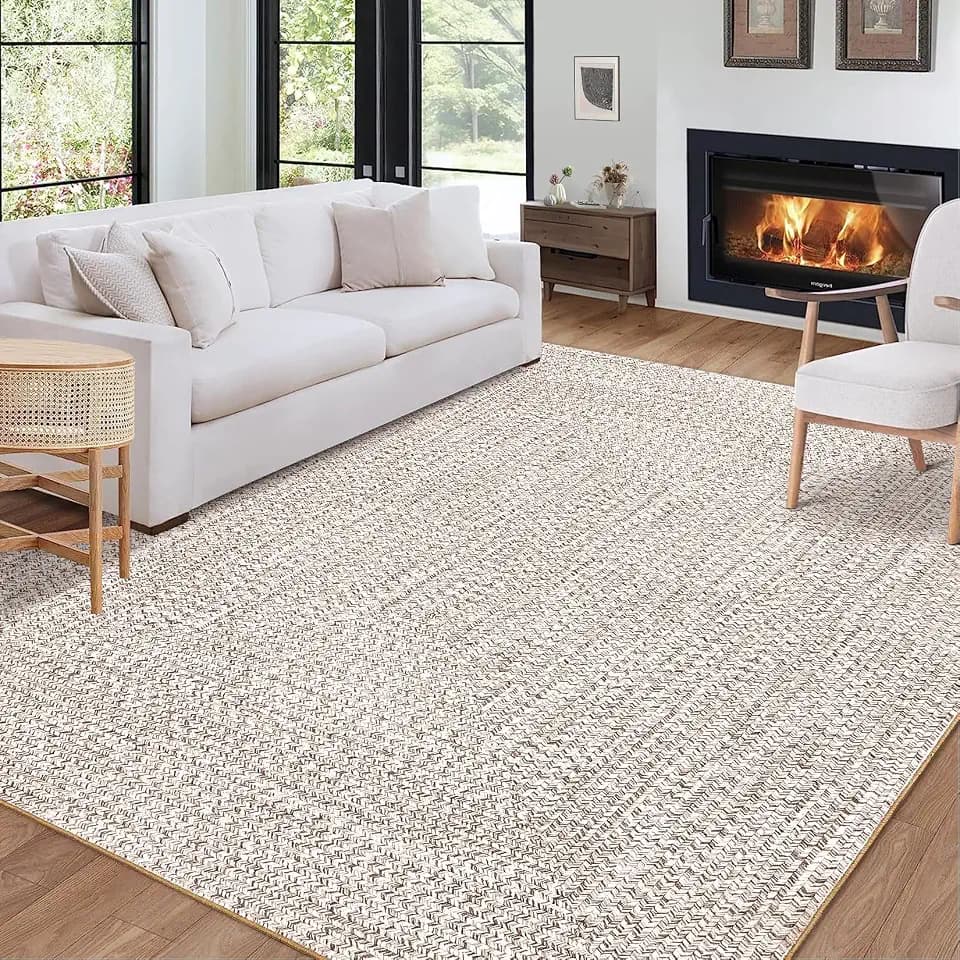 Printed Washable 8 x 10 Rug for Living Room Modern Bedroom Rug Imitation Braided Large Area Rug Non Slip Throw Rugs Stain Resistant Carpet for Nursery Dining Room 8'x10' Beige/Grey
