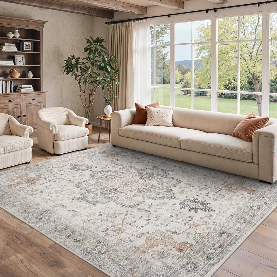 BESBLEE 8x10 Area Rug for Living Room,Washable Non Slip, Light Taupe Brown