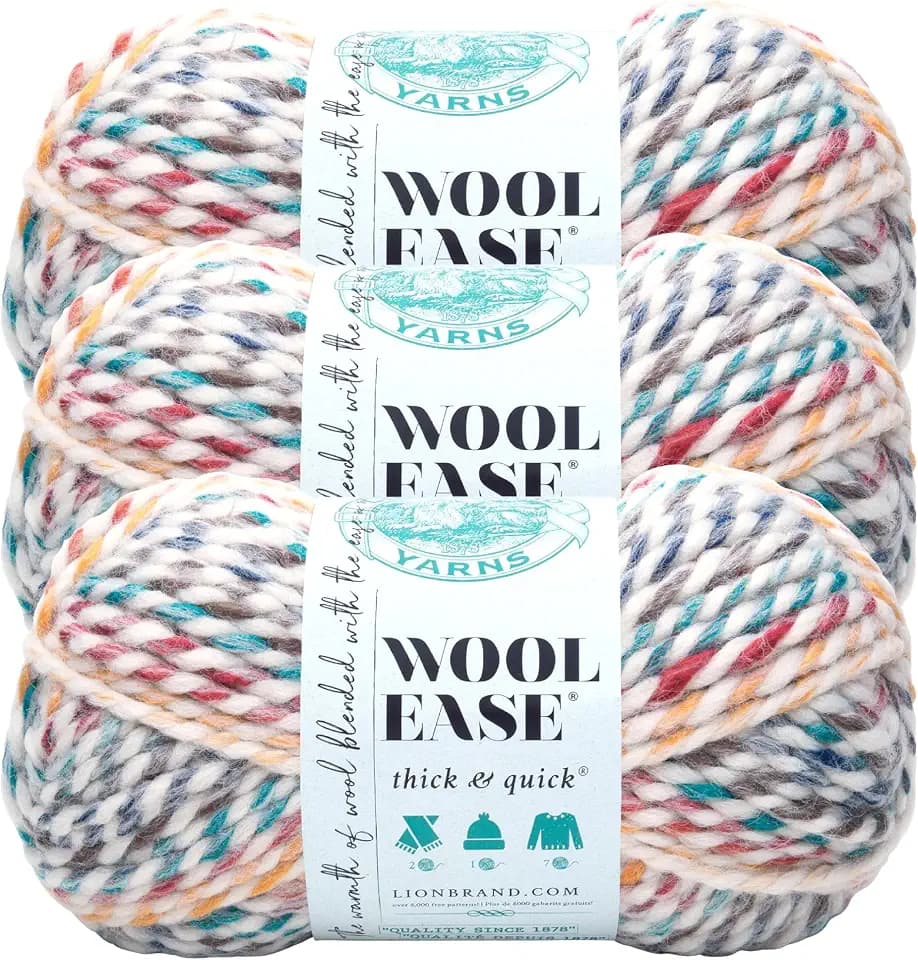 Lion Brand Yarn Wool-Ease Thick and Quick Yarn, Soft and Bulky Yarn for Knitting, Crocheting, and Crafting, 3 Pack, Hudson Bay